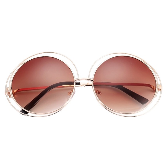 Oversized Double Wire Frame Sunglasses Gold Brown - Picture 3 of 4